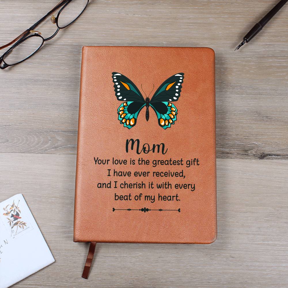 Printed Leather Journal Mom Butterfly