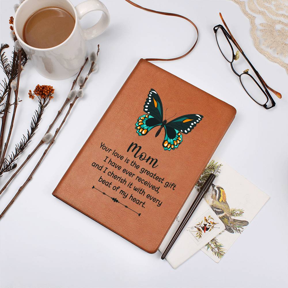 Printed Leather Journal Mom Butterfly