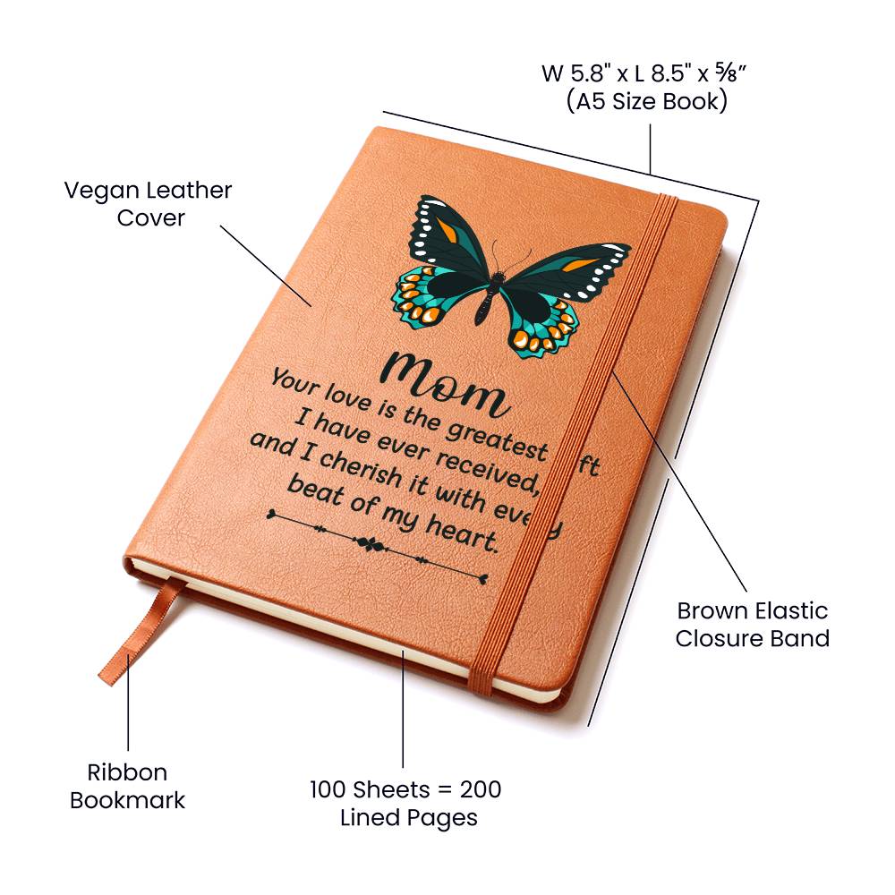 Printed Leather Journal Mom Butterfly