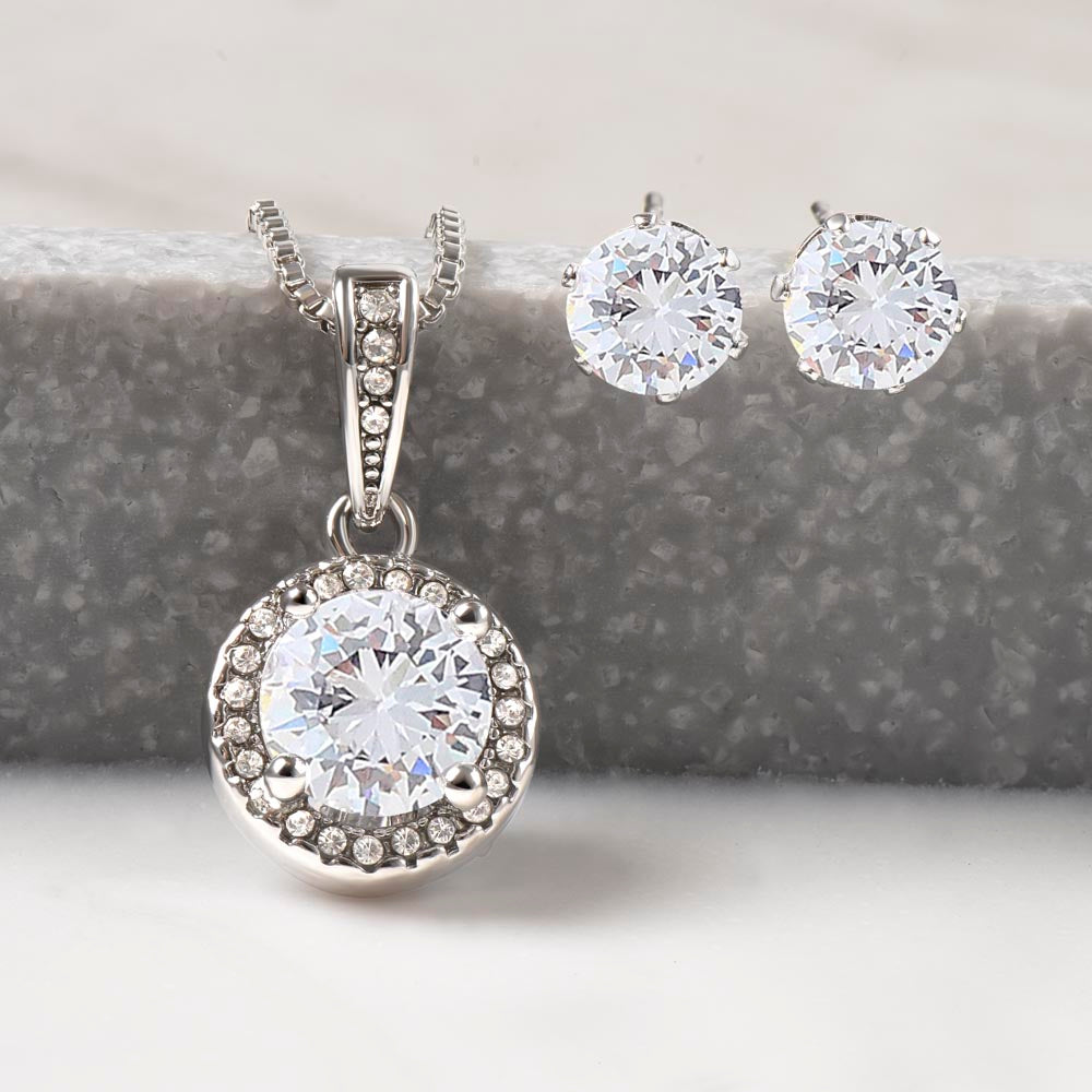 Bridesmaid  Wedding day Jewellery Gift Set, Eternal Hope Necklace and Cubic Zirconia Earring Set