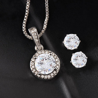 Bridesmaid  Wedding day Jewellery Gift Set, Eternal Hope Necklace and Cubic Zirconia Earring Set