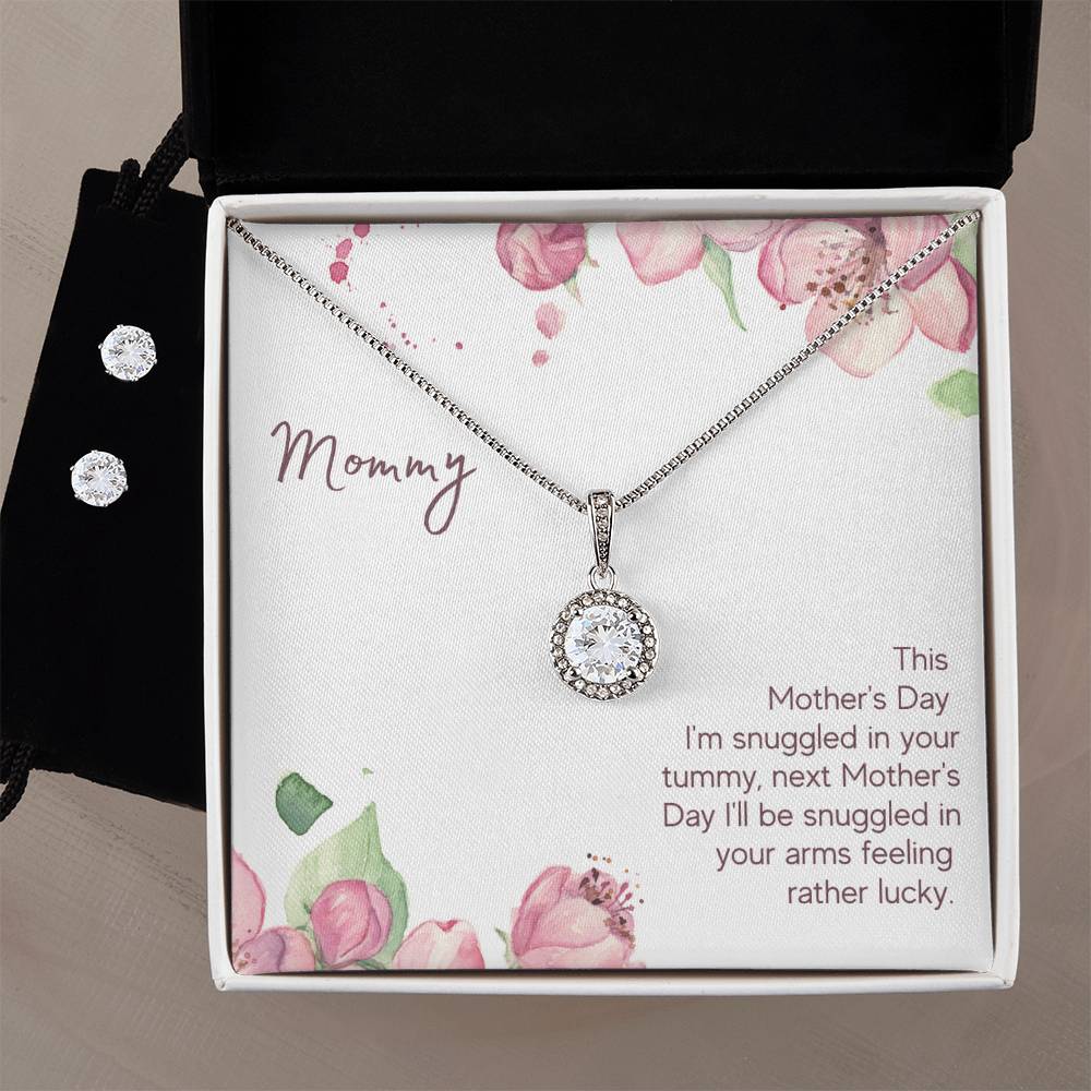 Eternal Hope Necklace and Cubic Zirconia Earring Set Mommy to be - Snuggled in Your tummy