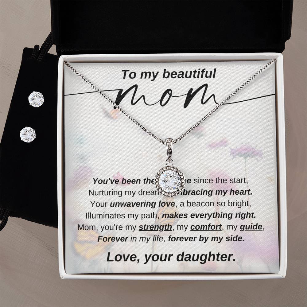 Eternal Hope Necklace and Cubic Zirconia Earring Set To my Beautiful Mom Love your Daughter