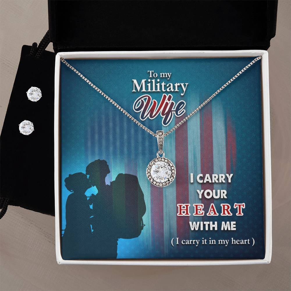 Eternal Hope Necklace and Cubic Zirconia Earring Set I carry your heart- Military Wife