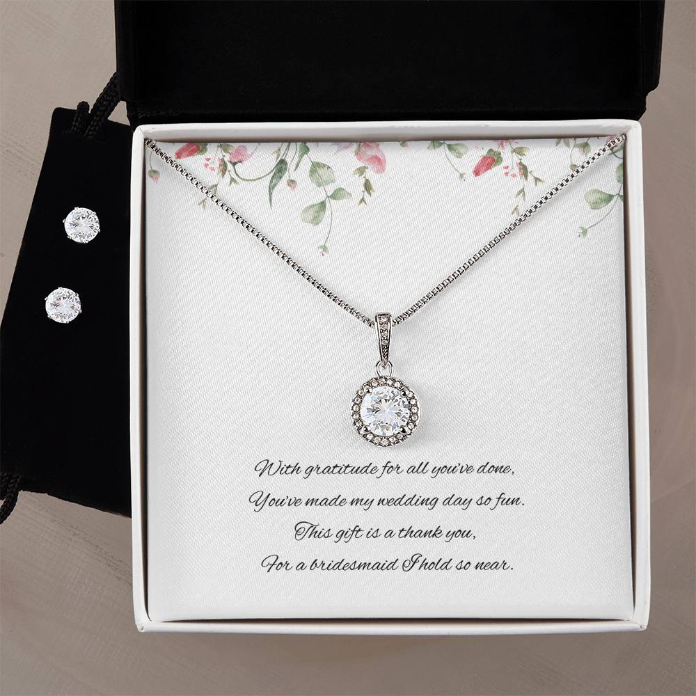 Bridesmaid  Wedding day Jewellery Gift Set, Eternal Hope Necklace and Cubic Zirconia Earring Set