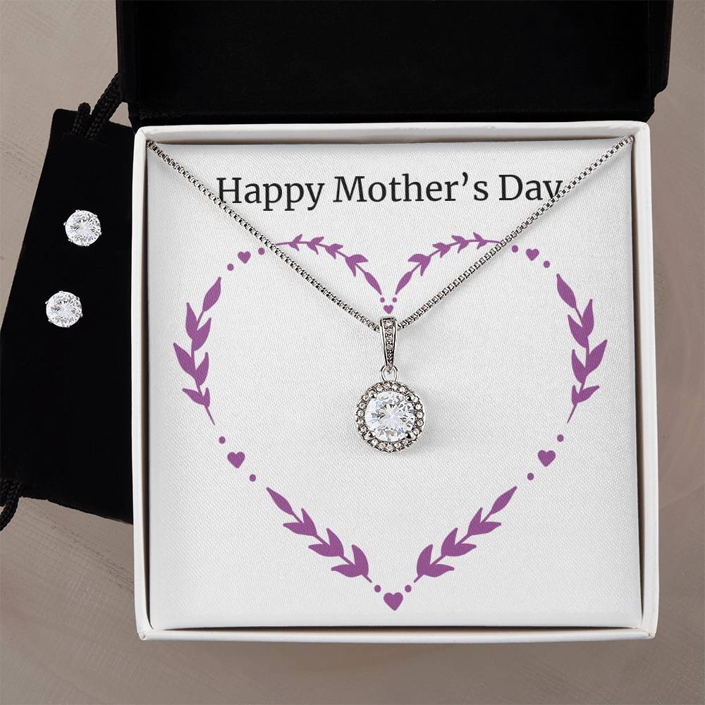 Eternal Hope Necklace and Cubic Zirconia Earring Set Happy Mother's Day Purple Heart