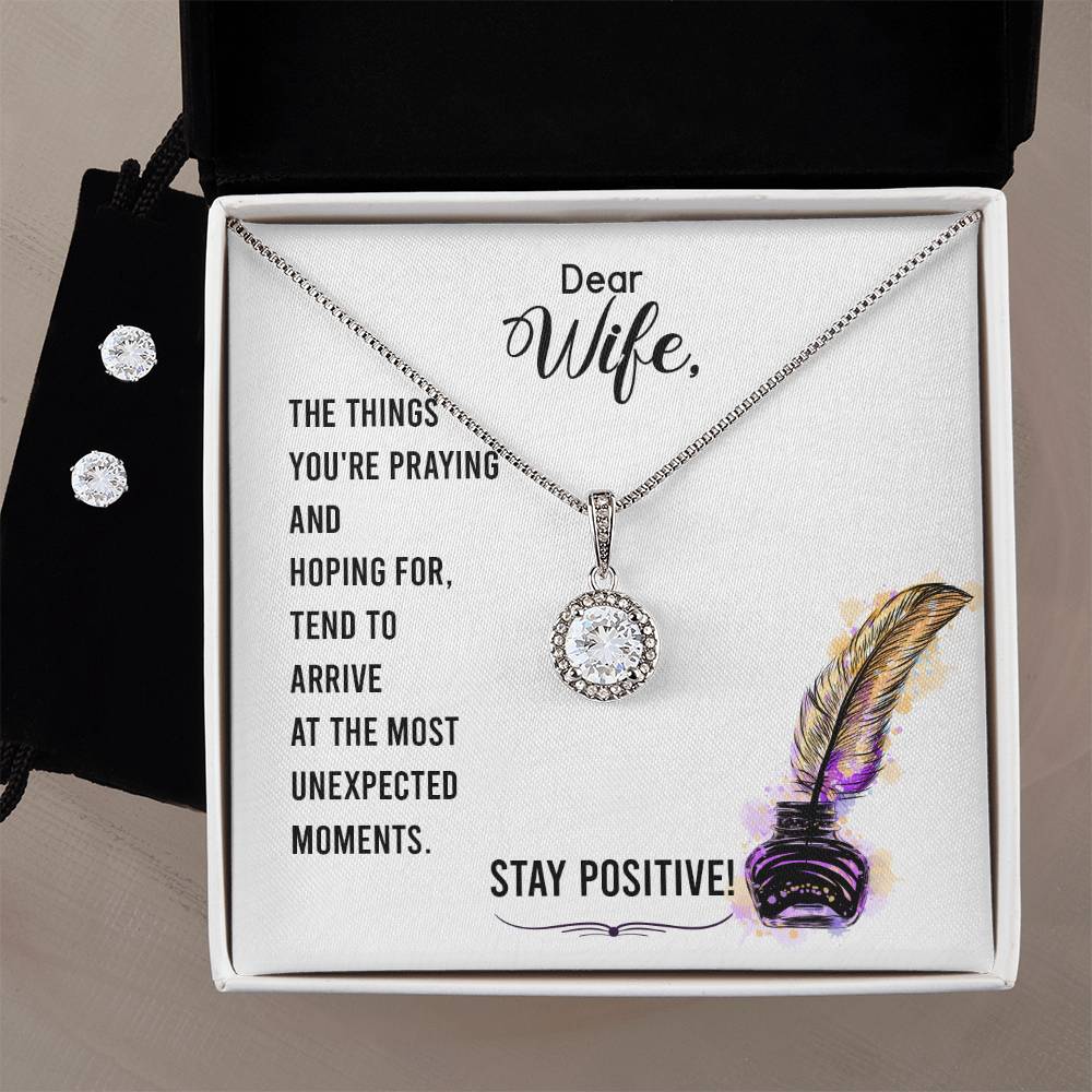 Eternal Hope Necklace and Cubic Zirconia Earring Set To my wife-Stay positive