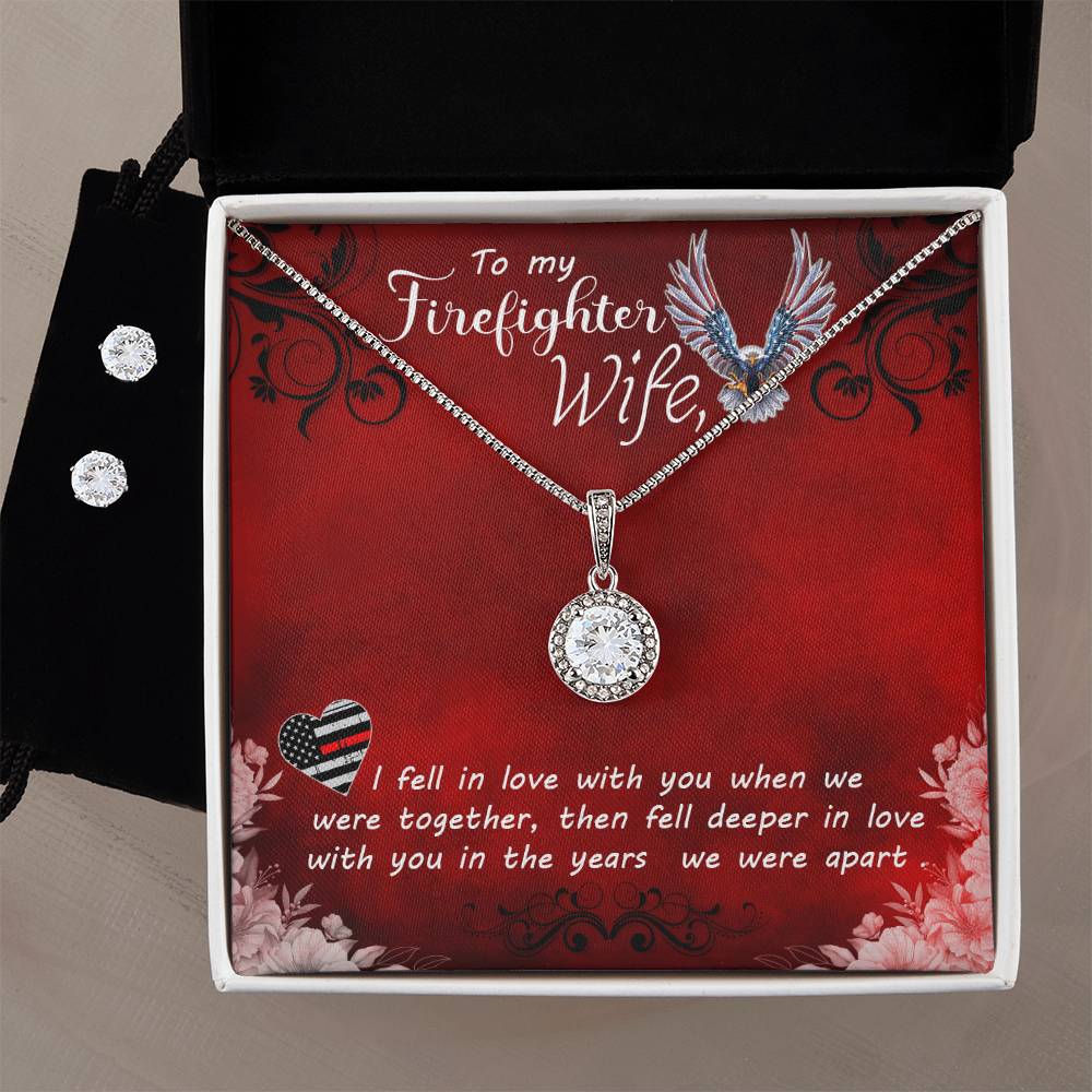 Eternal Hope Necklace and Cubic Zirconia Earring Set To my Firefighter Wife