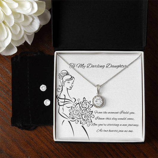 Daughter Wedding day Jewellery gift set,  Eternal Hope Necklace and Cubic Zirconia Earring Set