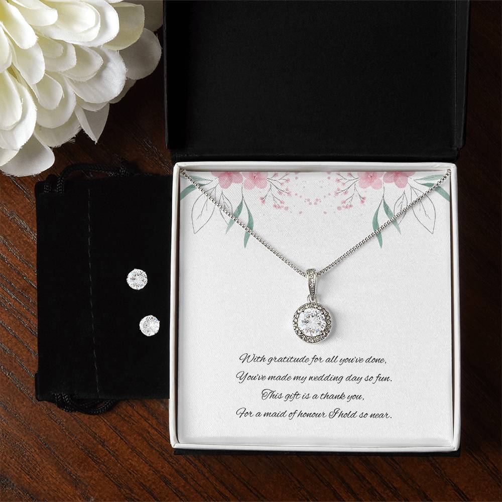 Maid of Honour Wedding day Jewellery Gift Set, Eternal Hope Necklace and Cubic Zirconia Earring Set