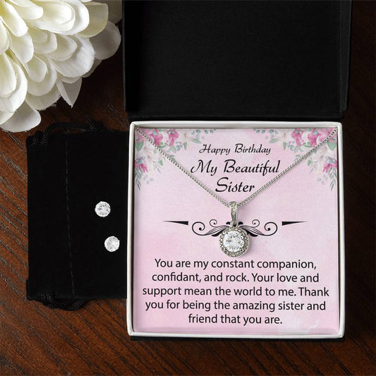 Happy Birthday To my Beautiful Sister, Eternal Hope Necklace and Cubic Zirconia Earring Set