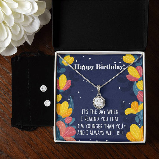 Happy Birthday Sister, Eternal Hope Necklace and Cubic Zirconia Earring Set