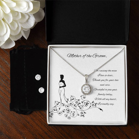 Mother of the Groom Wedding day Jewellery Gift Set, Eternal Hope Necklace and Cubic Zirconia Earring Set