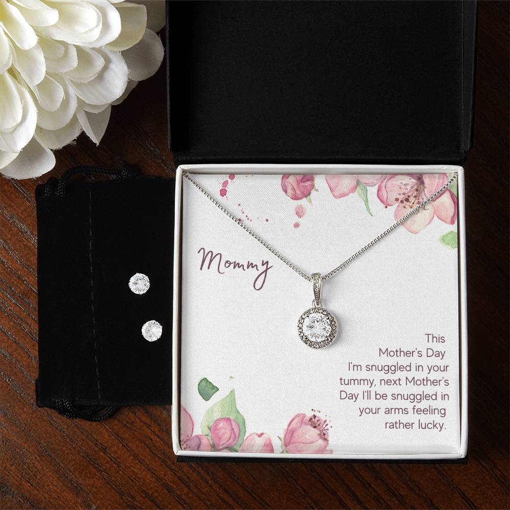 Eternal Hope Necklace and Cubic Zirconia Earring Set Mommy to be - Snuggled in Your tummy