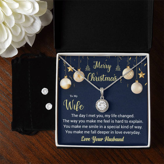 Merry Christmas to my Wife, Eternal Hope Necklace and Cubic Zirconia Earring Set