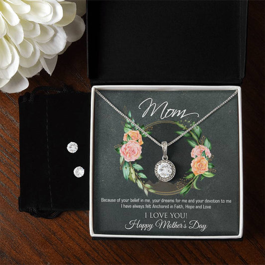 Eternal Hope Necklace and Cubic Zirconia Earring Set Mom, Happy Mothers Day