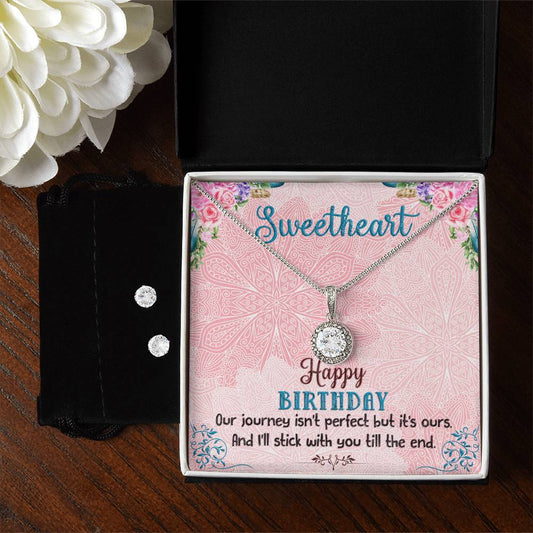 SweetHeart Happy Birthday boho chick, Eternal Hope Necklace and Cubic Zirconia Earring Set