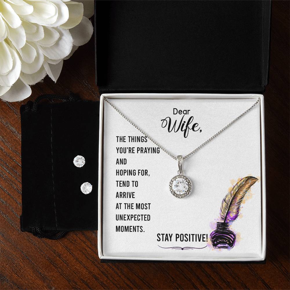 Eternal Hope Necklace and Cubic Zirconia Earring Set To my wife-Stay positive