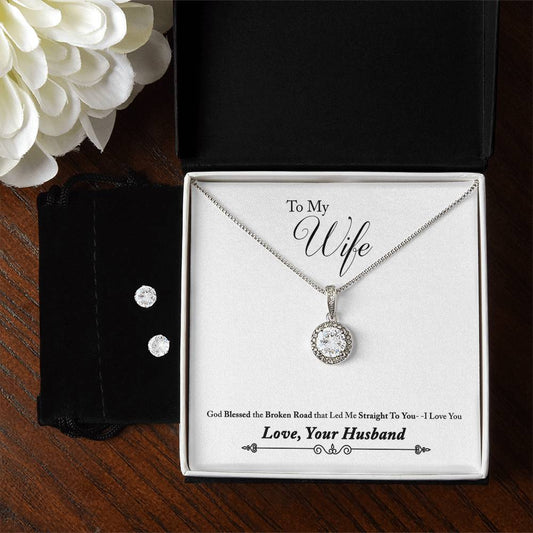 Eternal Hope Necklace and Cubic Zirconia Earring Set To Wife From Husband