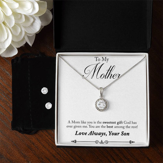 Eternal Hope Necklace and Cubic Zirconia Earring Set Son to mother