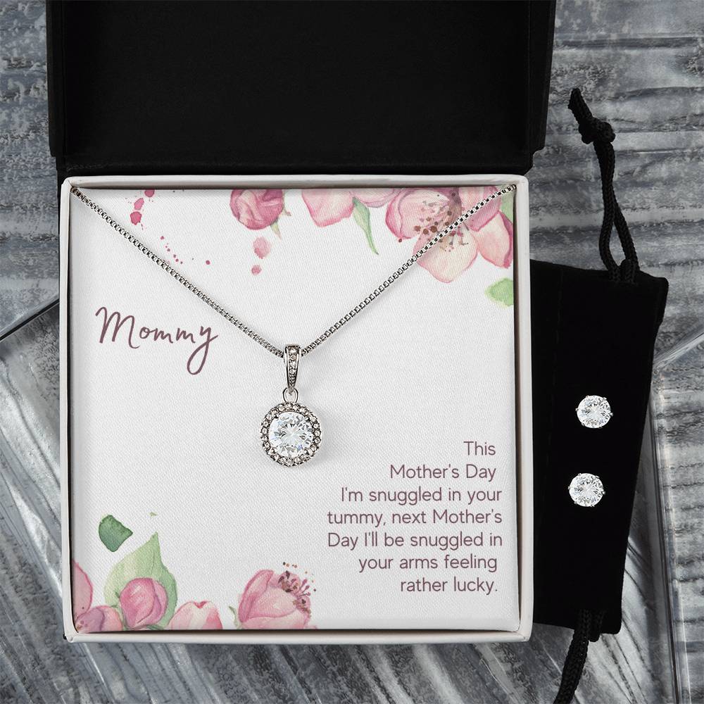 Eternal Hope Necklace and Cubic Zirconia Earring Set Mommy to be - Snuggled in Your tummy