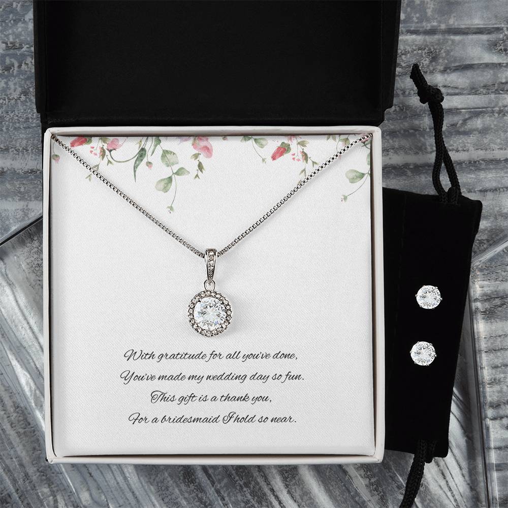 Bridesmaid  Wedding day Jewellery Gift Set, Eternal Hope Necklace and Cubic Zirconia Earring Set