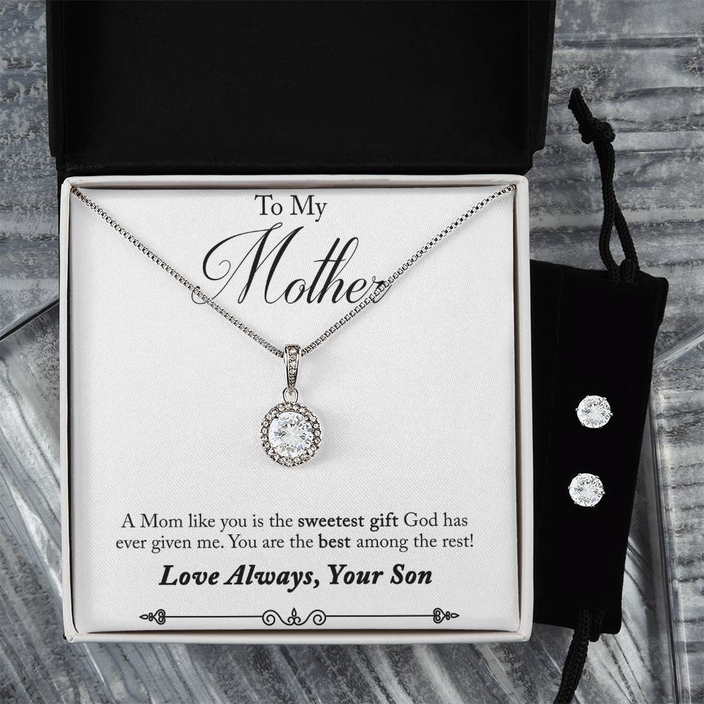 Eternal Hope Necklace and Cubic Zirconia Earring Set Son to mother