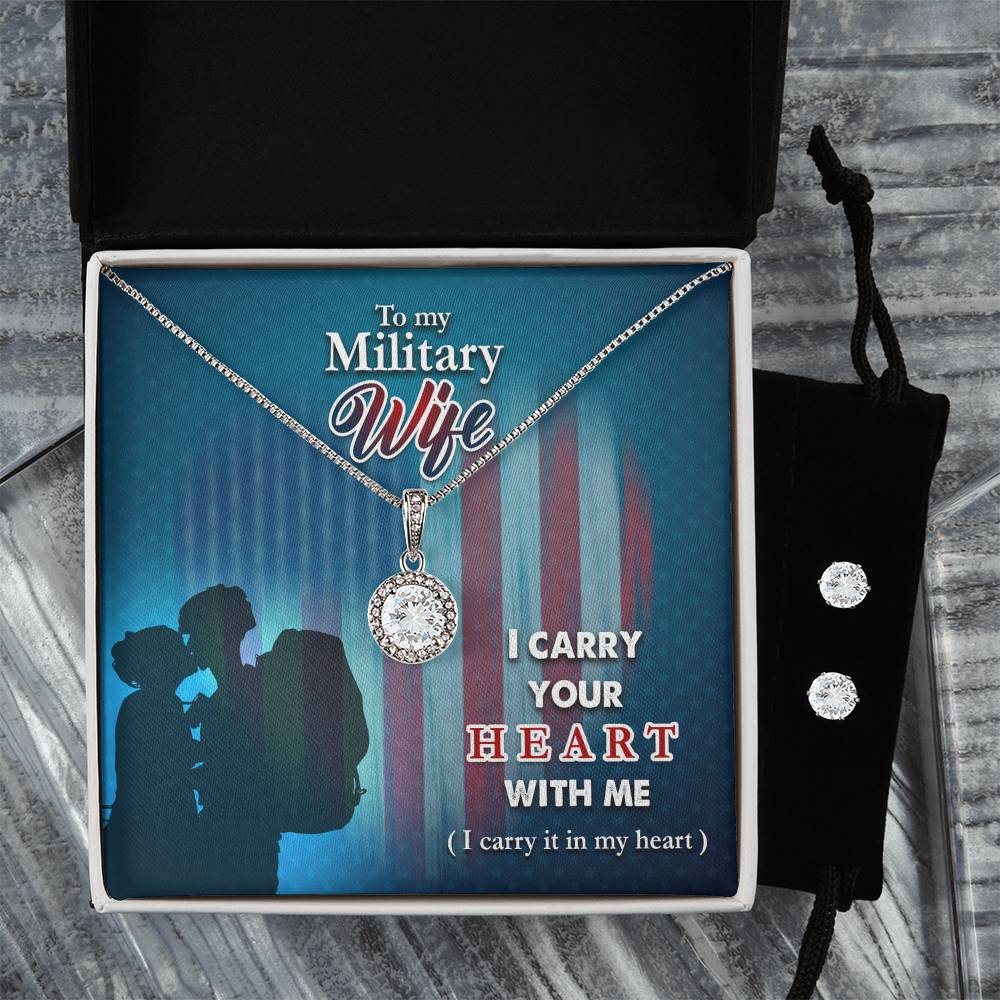 Eternal Hope Necklace and Cubic Zirconia Earring Set I carry your heart- Military Wife