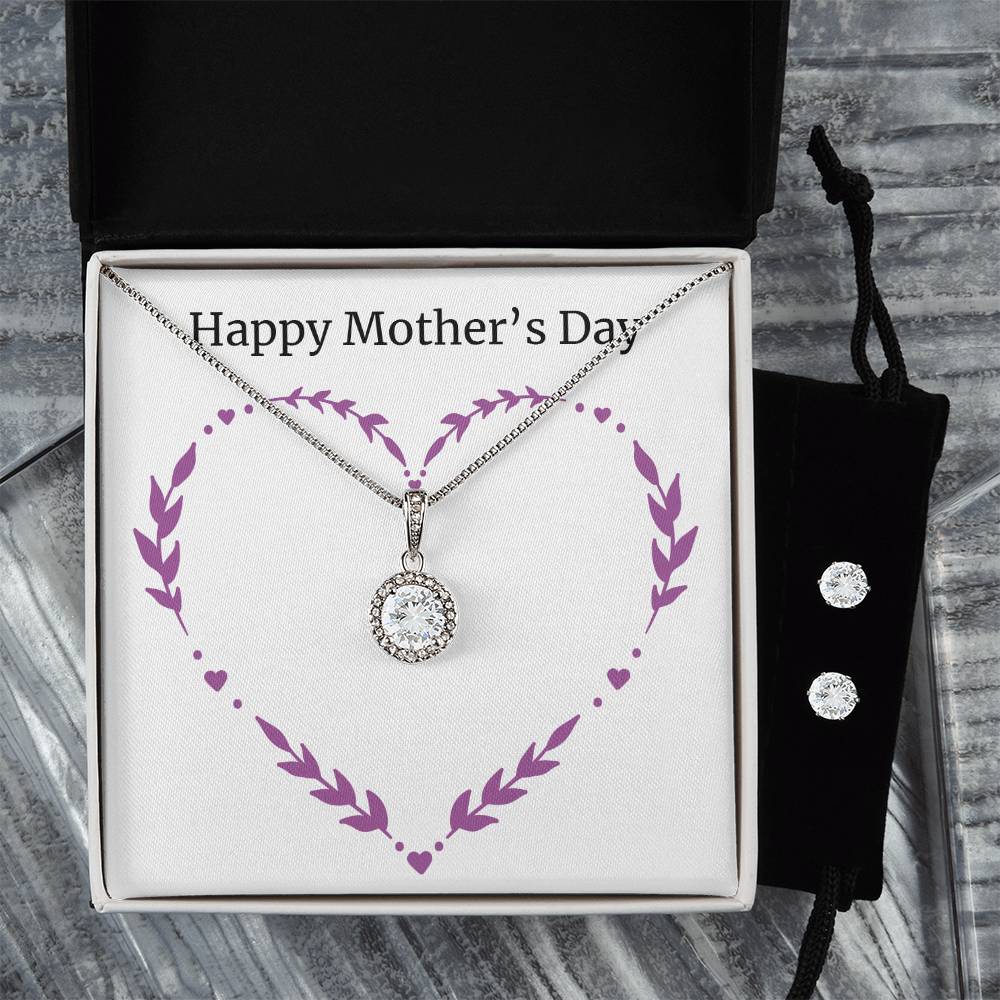 Eternal Hope Necklace and Cubic Zirconia Earring Set Happy Mother's Day Purple Heart