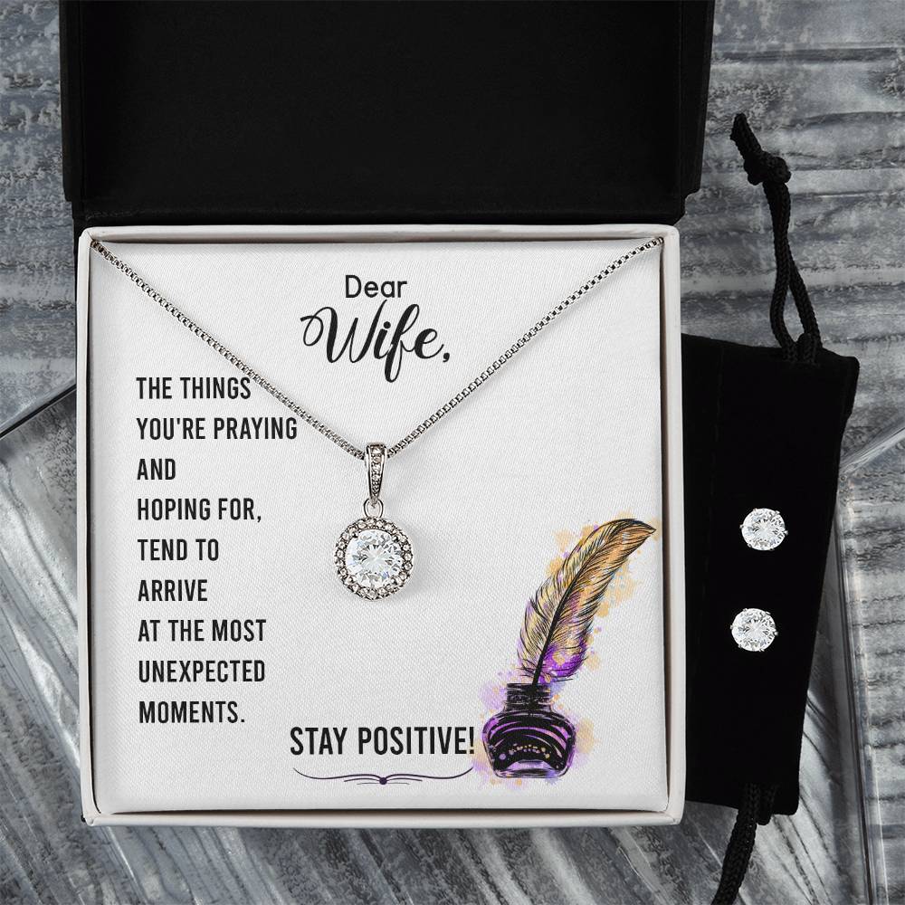 Eternal Hope Necklace and Cubic Zirconia Earring Set To my wife-Stay positive