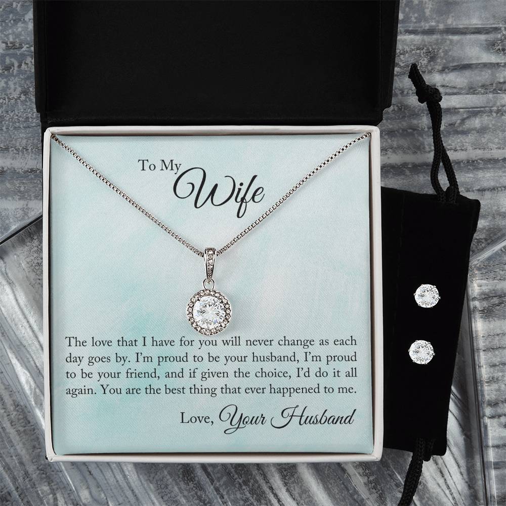 Eternal Hope Necklace and Cubic Zirconia Earring Set To My Wife - Proud To Be Your Husband