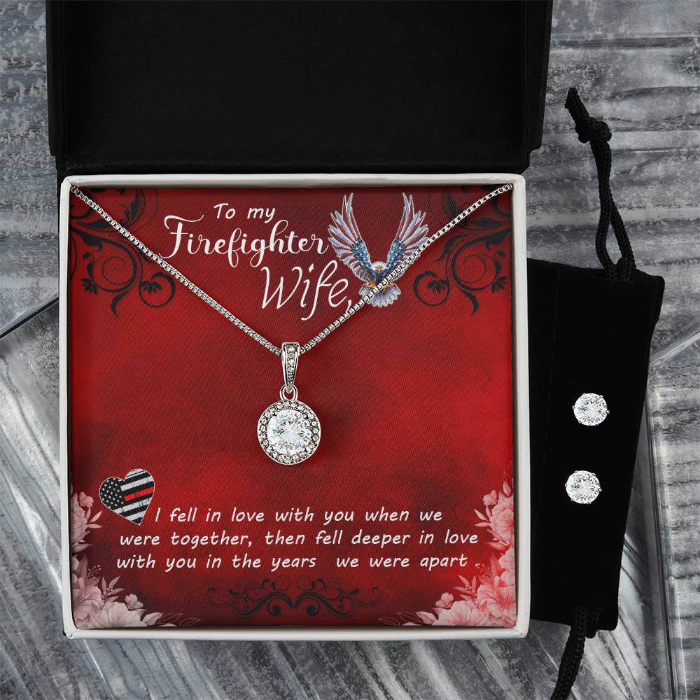 Eternal Hope Necklace and Cubic Zirconia Earring Set To my Firefighter Wife