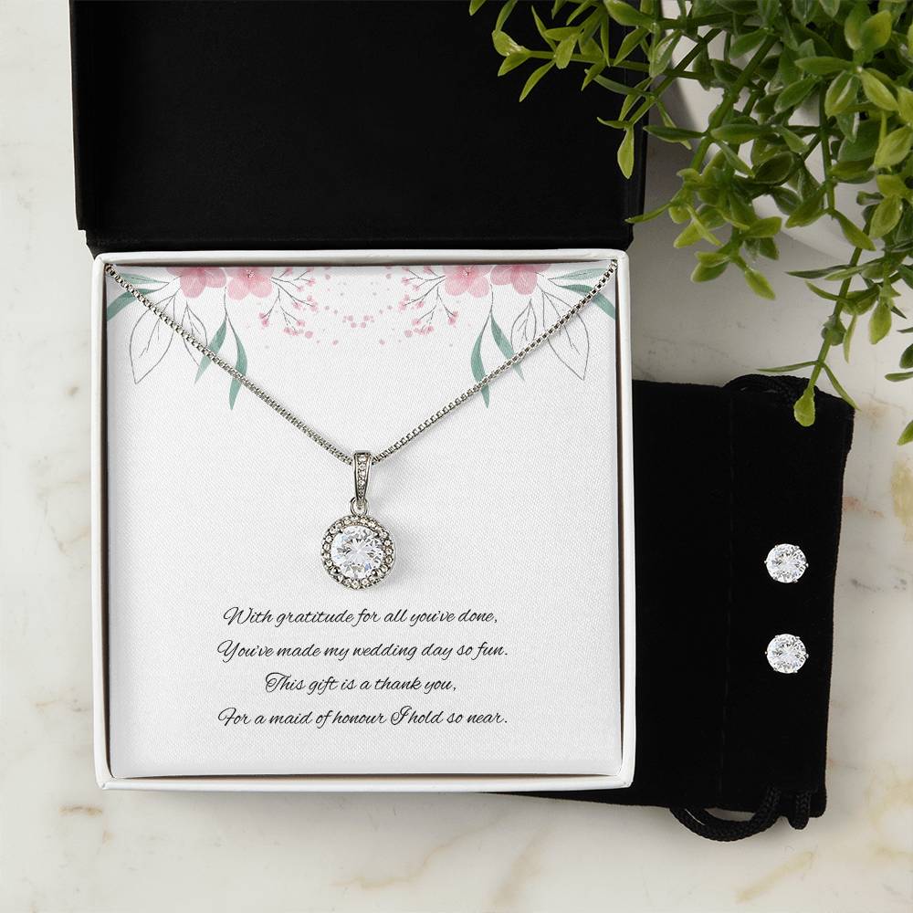 Maid of Honour Wedding day Jewellery Gift Set, Eternal Hope Necklace and Cubic Zirconia Earring Set