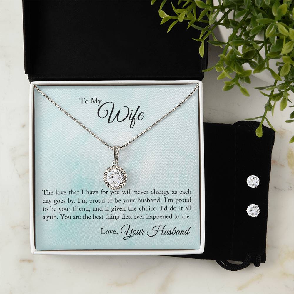 Eternal Hope Necklace and Cubic Zirconia Earring Set To My Wife - Proud To Be Your Husband