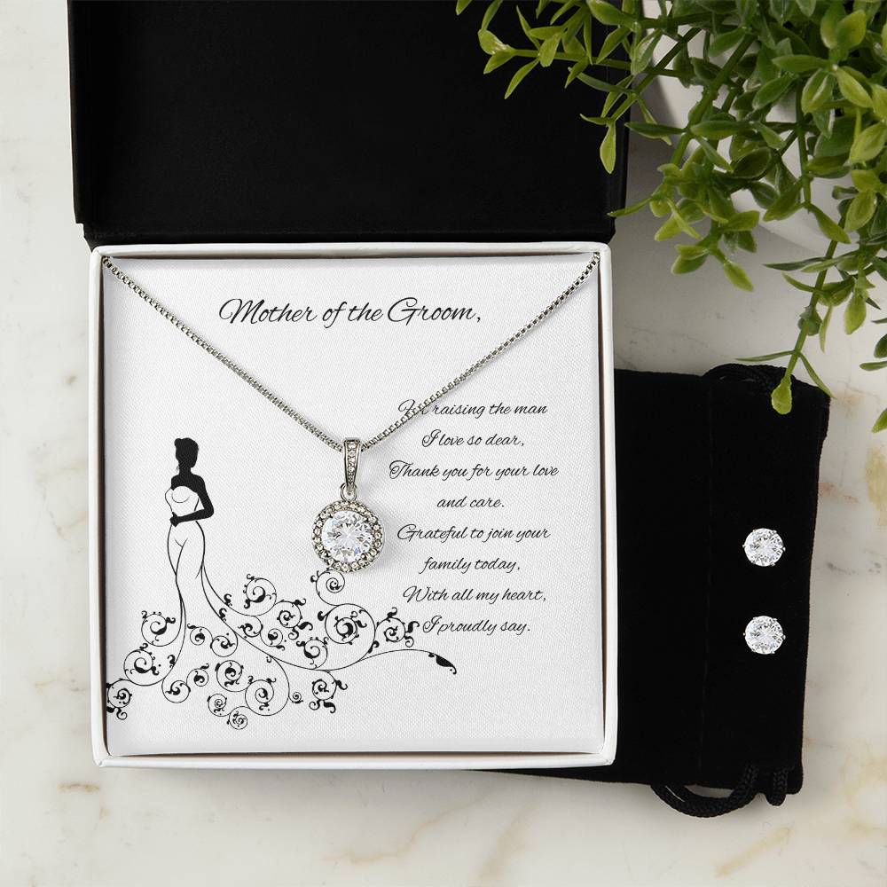 Mother of the Groom Wedding day Jewellery Gift Set, Eternal Hope Necklace and Cubic Zirconia Earring Set