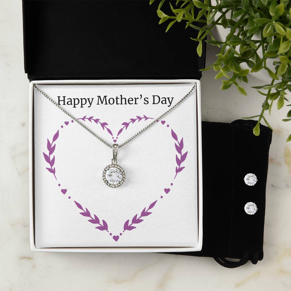 Eternal Hope Necklace and Cubic Zirconia Earring Set Happy Mother's Day Purple Heart