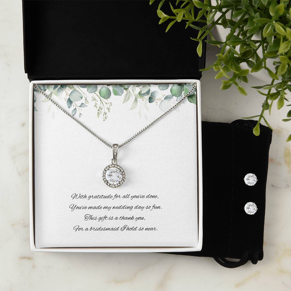 Bridesmaid Wedding day Jewellery Gift Set, Eternal Hope Necklace and Cubic Zirconia Earring Set