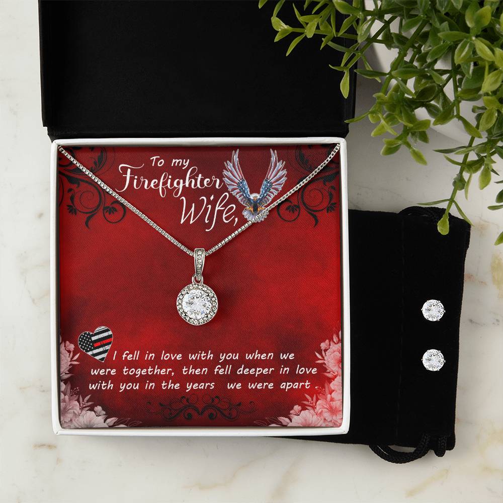 Eternal Hope Necklace and Cubic Zirconia Earring Set To my Firefighter Wife