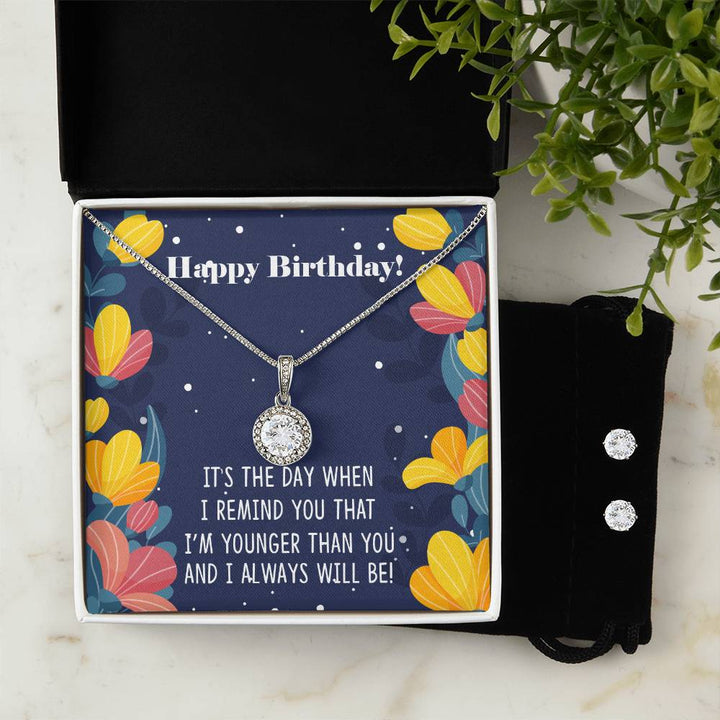Happy Birthday Sister, Eternal Hope Necklace and Cubic Zirconia Earring Set