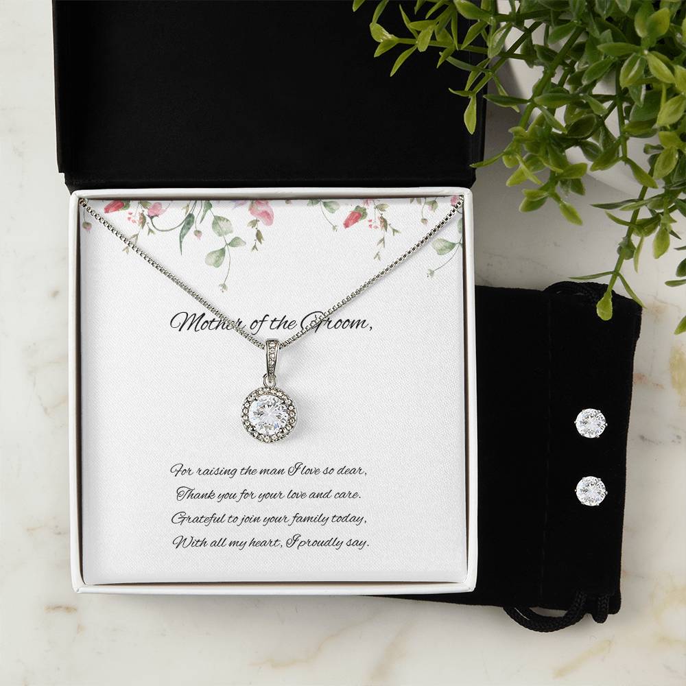 Mother of the Groom Wedding day Jewellery Gift Set, Eternal Hope Necklace and Cubic Zirconia Earring Set