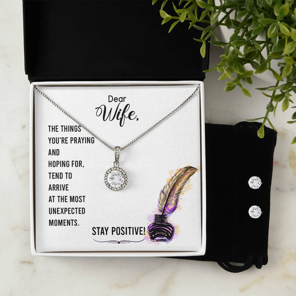 Eternal Hope Necklace and Cubic Zirconia Earring Set To my wife-Stay positive