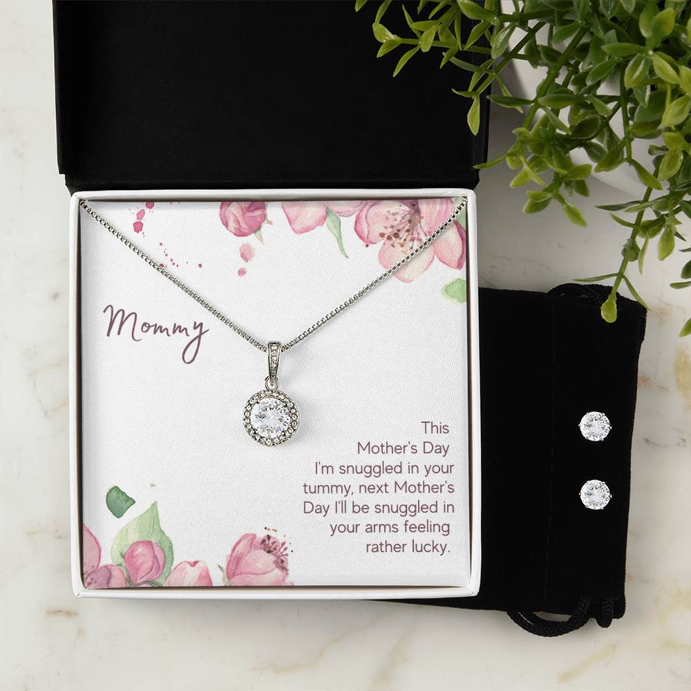 Eternal Hope Necklace and Cubic Zirconia Earring Set Mommy to be - Snuggled in Your tummy