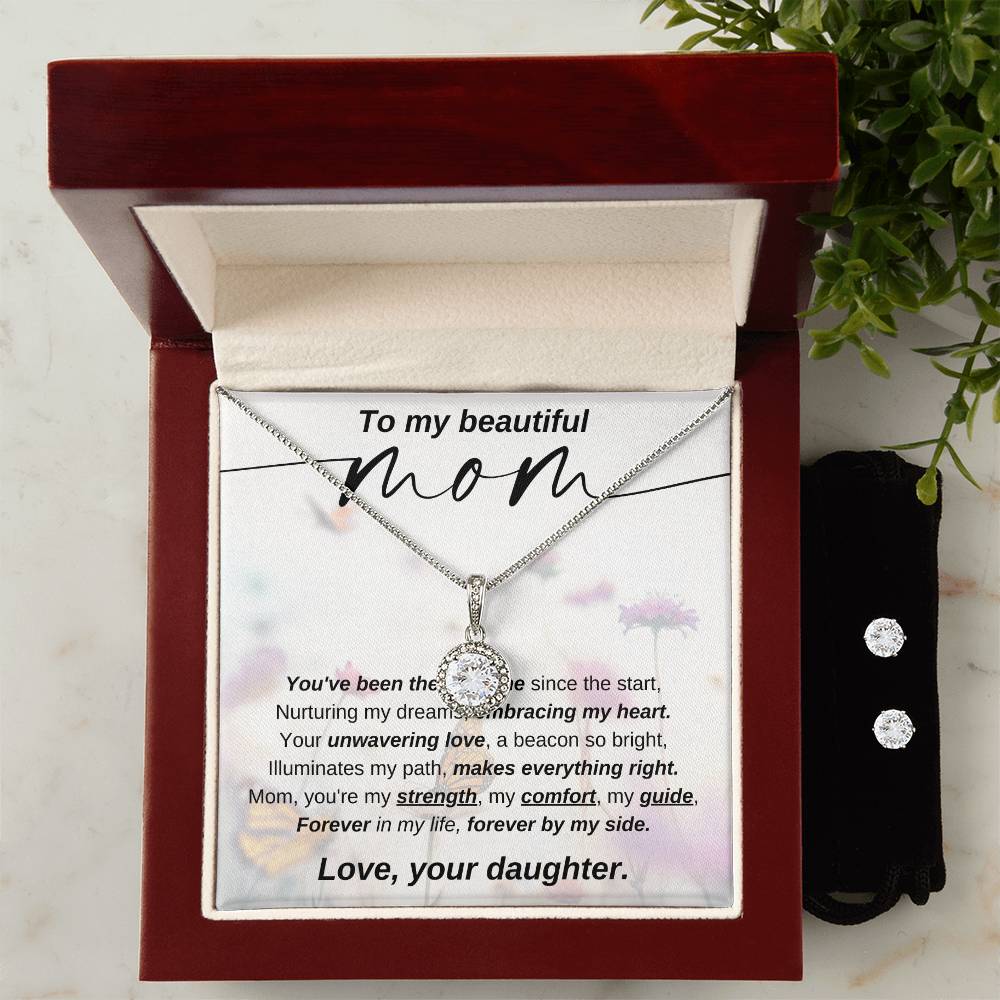 Eternal Hope Necklace and Cubic Zirconia Earring Set To my Beautiful Mom Love your Daughter