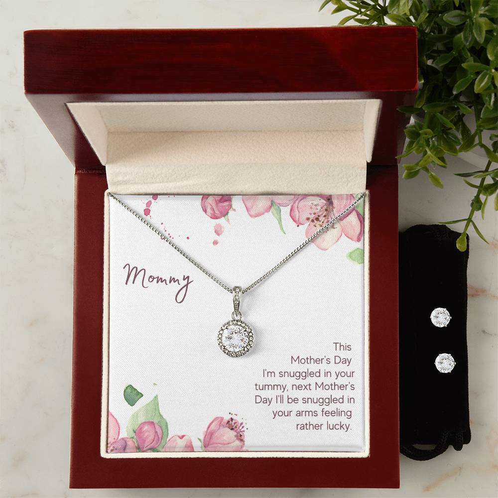 Eternal Hope Necklace and Cubic Zirconia Earring Set Mommy to be - Snuggled in Your tummy