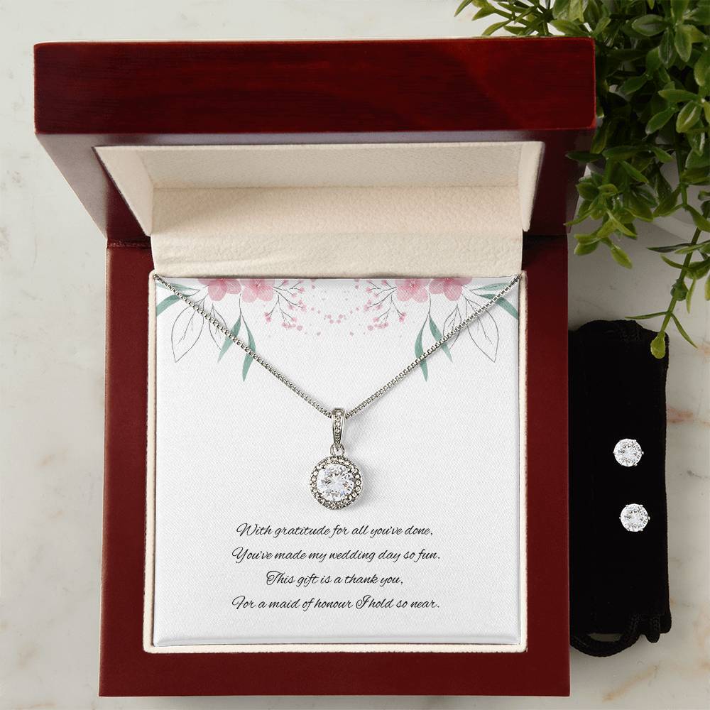 Maid of Honour Wedding day Jewellery Gift Set, Eternal Hope Necklace and Cubic Zirconia Earring Set