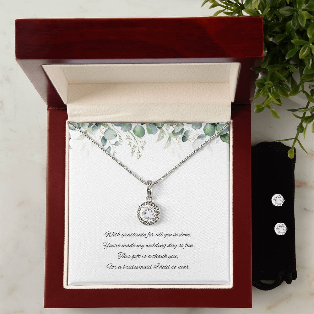 Bridesmaid Wedding day Jewellery Gift Set, Eternal Hope Necklace and Cubic Zirconia Earring Set