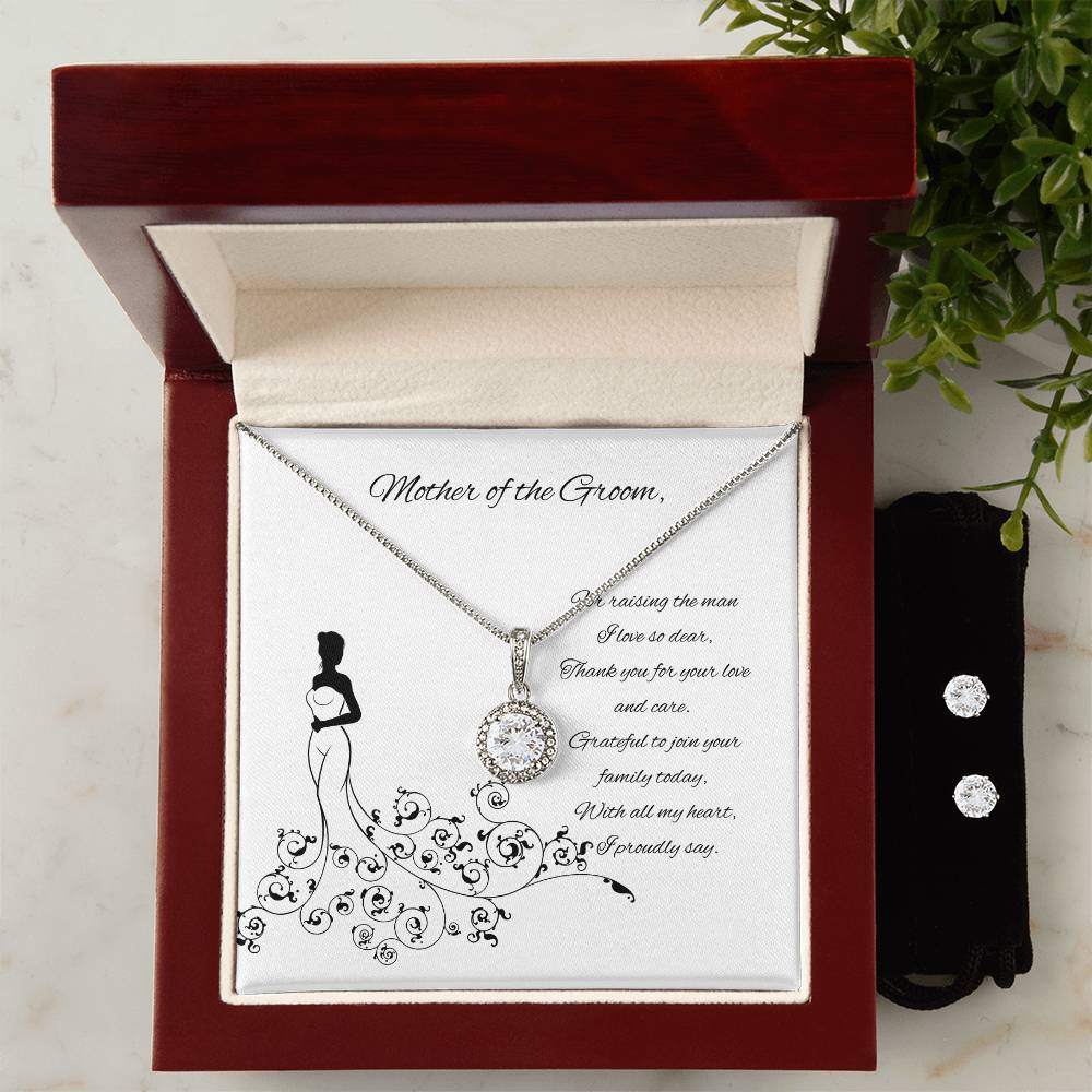 Mother of the Groom Wedding day Jewellery Gift Set, Eternal Hope Necklace and Cubic Zirconia Earring Set