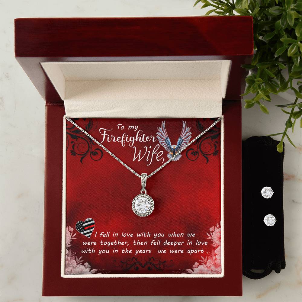 Eternal Hope Necklace and Cubic Zirconia Earring Set To my Firefighter Wife