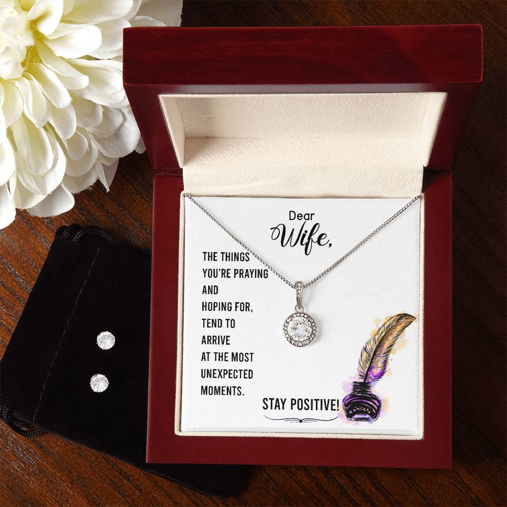 Eternal Hope Necklace and Cubic Zirconia Earring Set To my wife-Stay positive