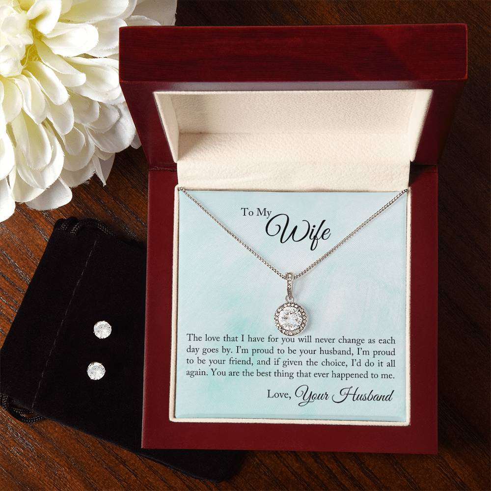 Eternal Hope Necklace and Cubic Zirconia Earring Set To My Wife - Proud To Be Your Husband